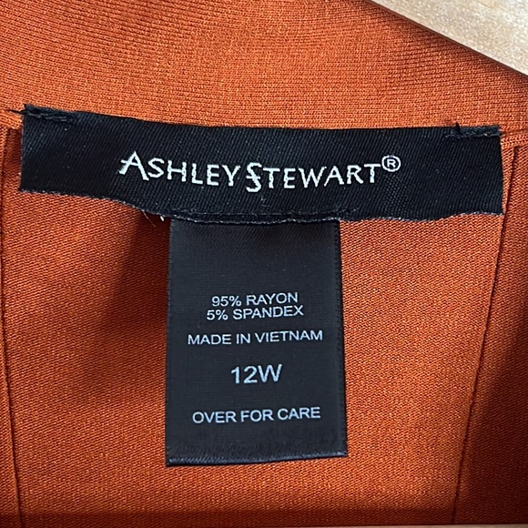 Ashley Stewart Womens Brown Black Piping V-Neck Short Sleeve Midi Dress 12W PLUS - Picture 3 of 6